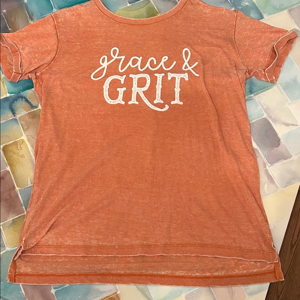 Orange Tee with 'Grace & Grit' Graphic